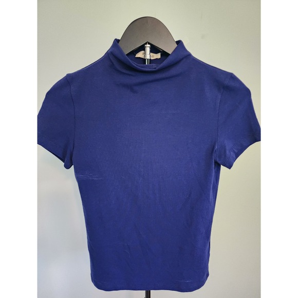 Madewell Tops - Madewell Mock Neck Short Sleeve Tee Royal Blue Cotton Modal Stretch Top NS583 XS
